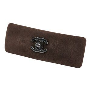 Chanel CC Logo Turnlock Barrette Hair Clip Brown